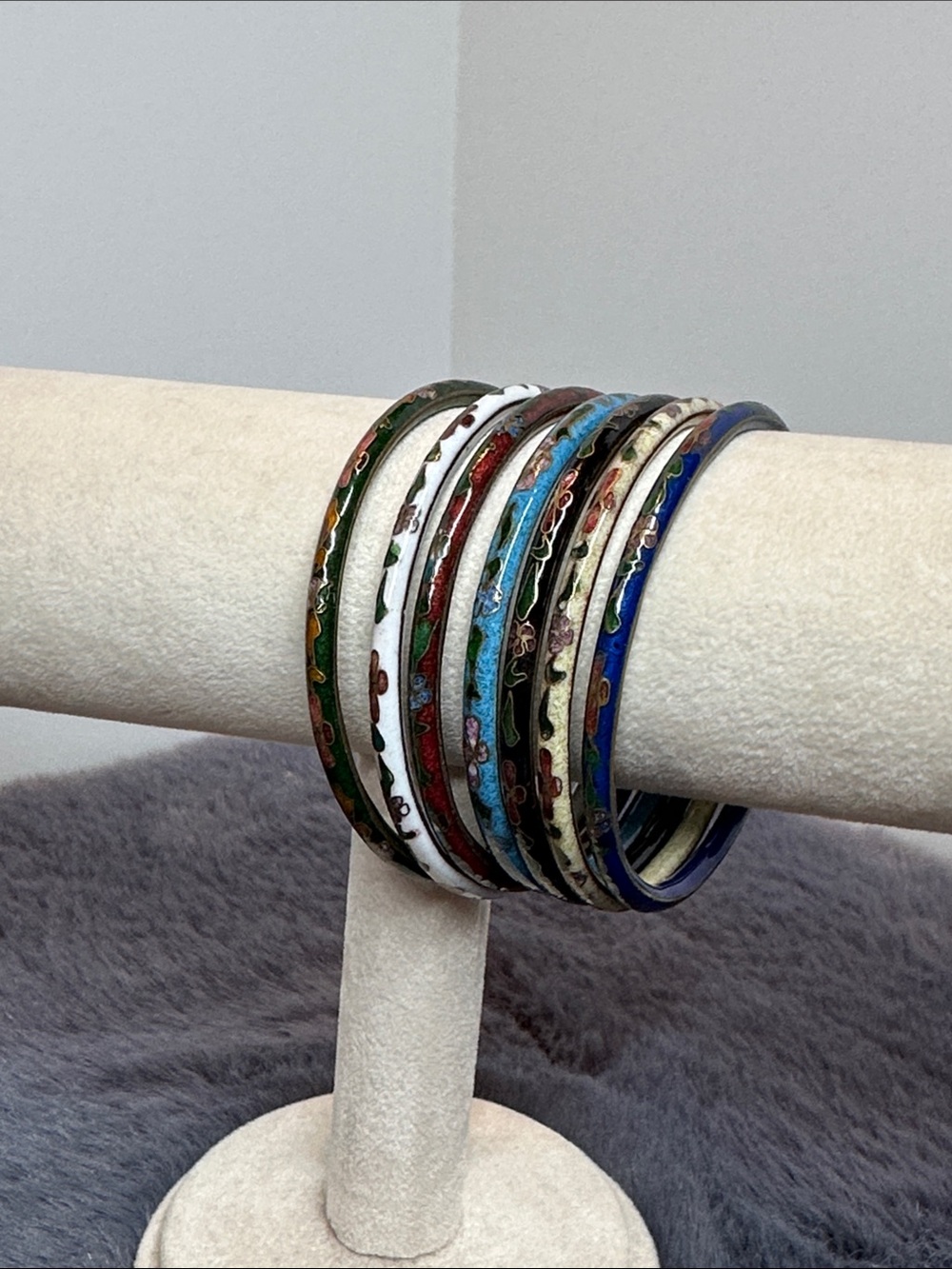 Cloisonné Enamel Floral 7 Bangle Set - Multicolor